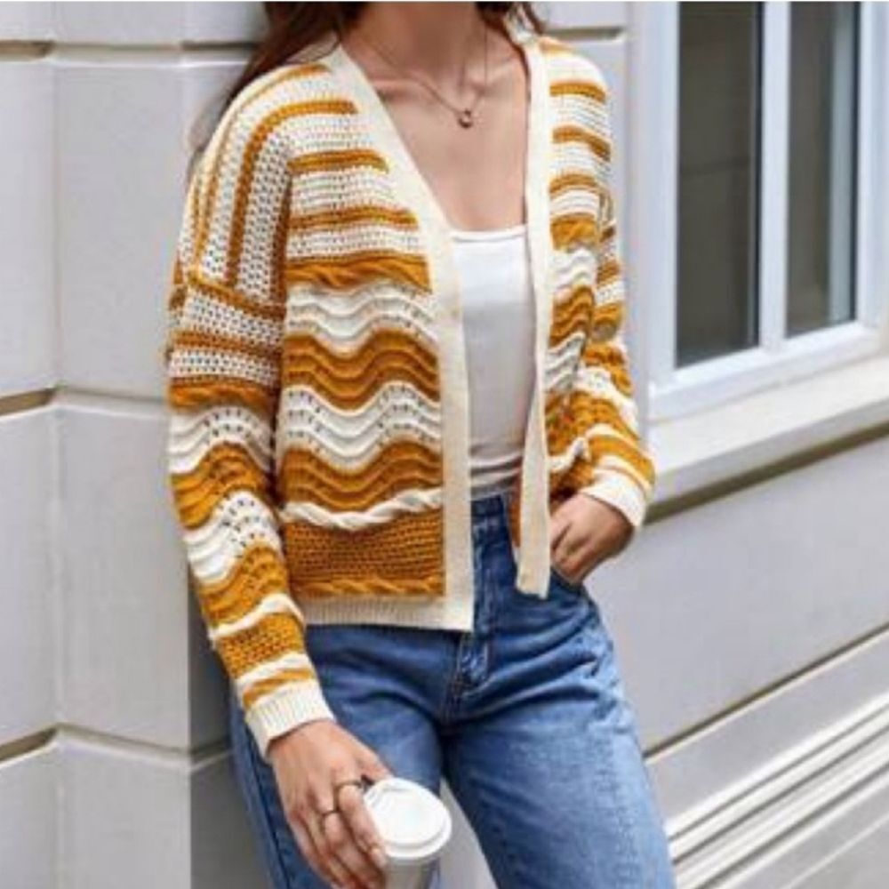 Zara Crochet Cardigan Orange Cream Medium